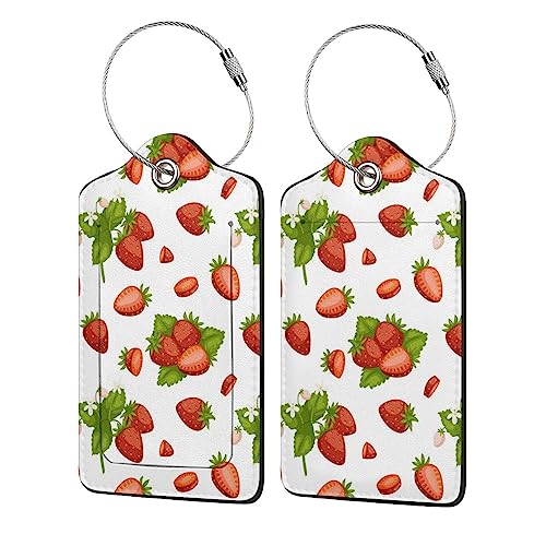 Étiquette de bagage en cuir avec motif feuille de fraise et boucle acier chic