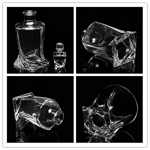 Image of Whiskey Decanter & Glasses Set, Large Lead-Free Crystal Glass, Tasting Cups Scotch Old Fashioned Glass, Wine Bottle for Drinking Irish Whisky, Bourbon, Tequila (Twist, 1 Decanter & 6 Glasses Set)