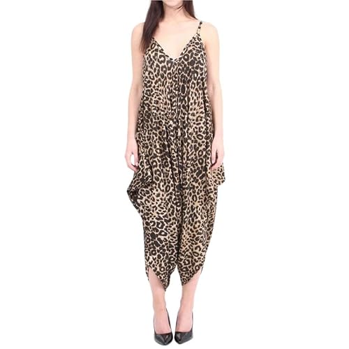 Image of BODYWEAR LTD Women's Lagenlook Strappy Baggy Harem Jumpsuit Dress Top Playsuit – Lightweight, Loose Fit, Casual Summer Outfit in Trendy Colours for Everyday Wear (Brown leopard_16/18)