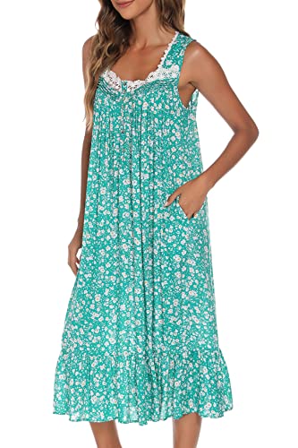 Image of AVIIER Cotton Nightgowns for Women Sleeveless House Dress Ladies Long Nightdress with Pockets S-XXL