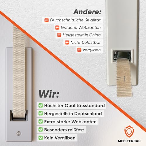 MEISTERBAU - 7m Rolladengurt 23mm [Made in Germany] - Rolladenband für Rollläden an Türen und Fenster - Extrem Reißfest & UV-Stabil - Rollladengurt mit starken Kanten (Creme, 7m lang - 23mm breit)