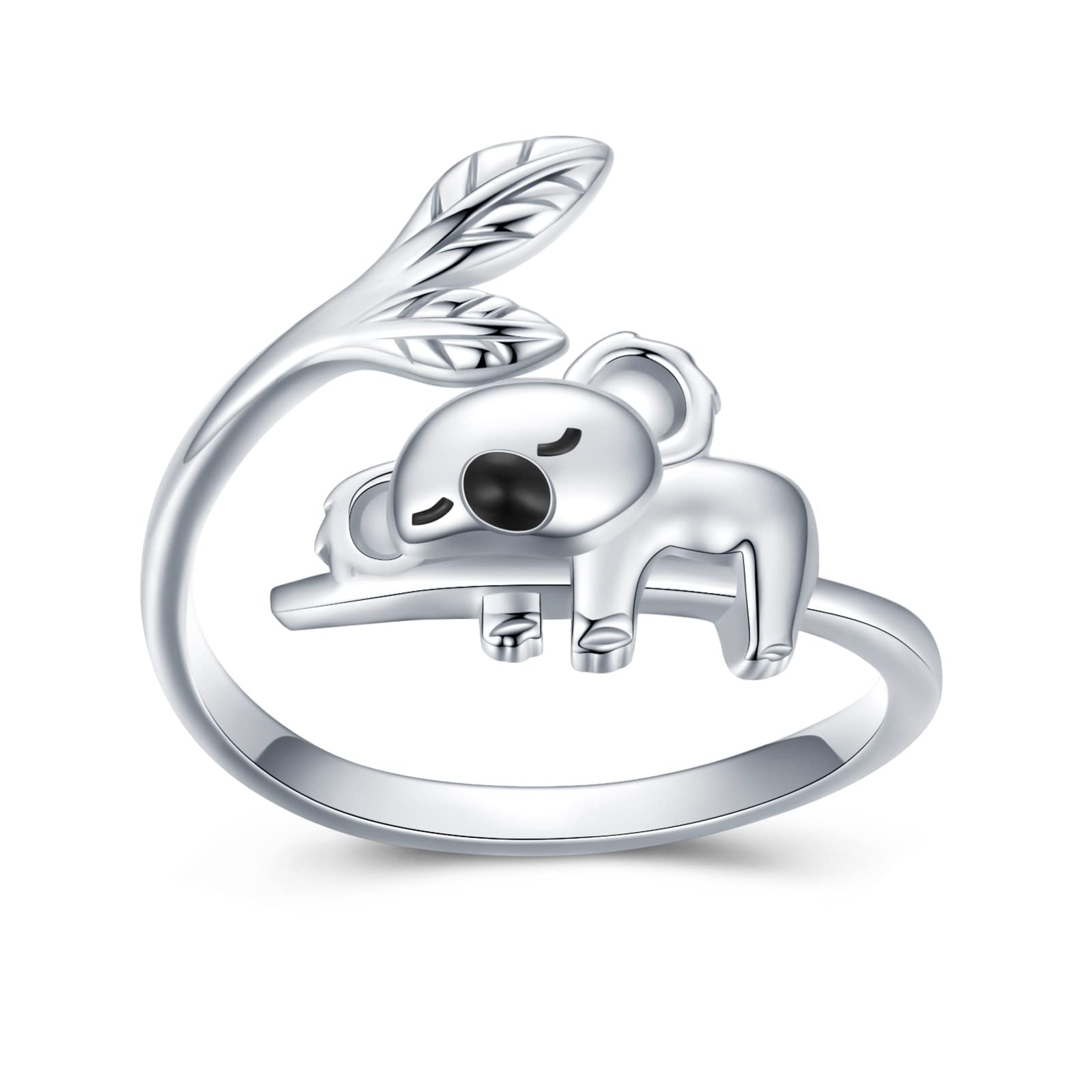Koala - Anillo de plata de ley 925 para mujer, diseño de koala ajustable, abierto, con bonito animal para niñas