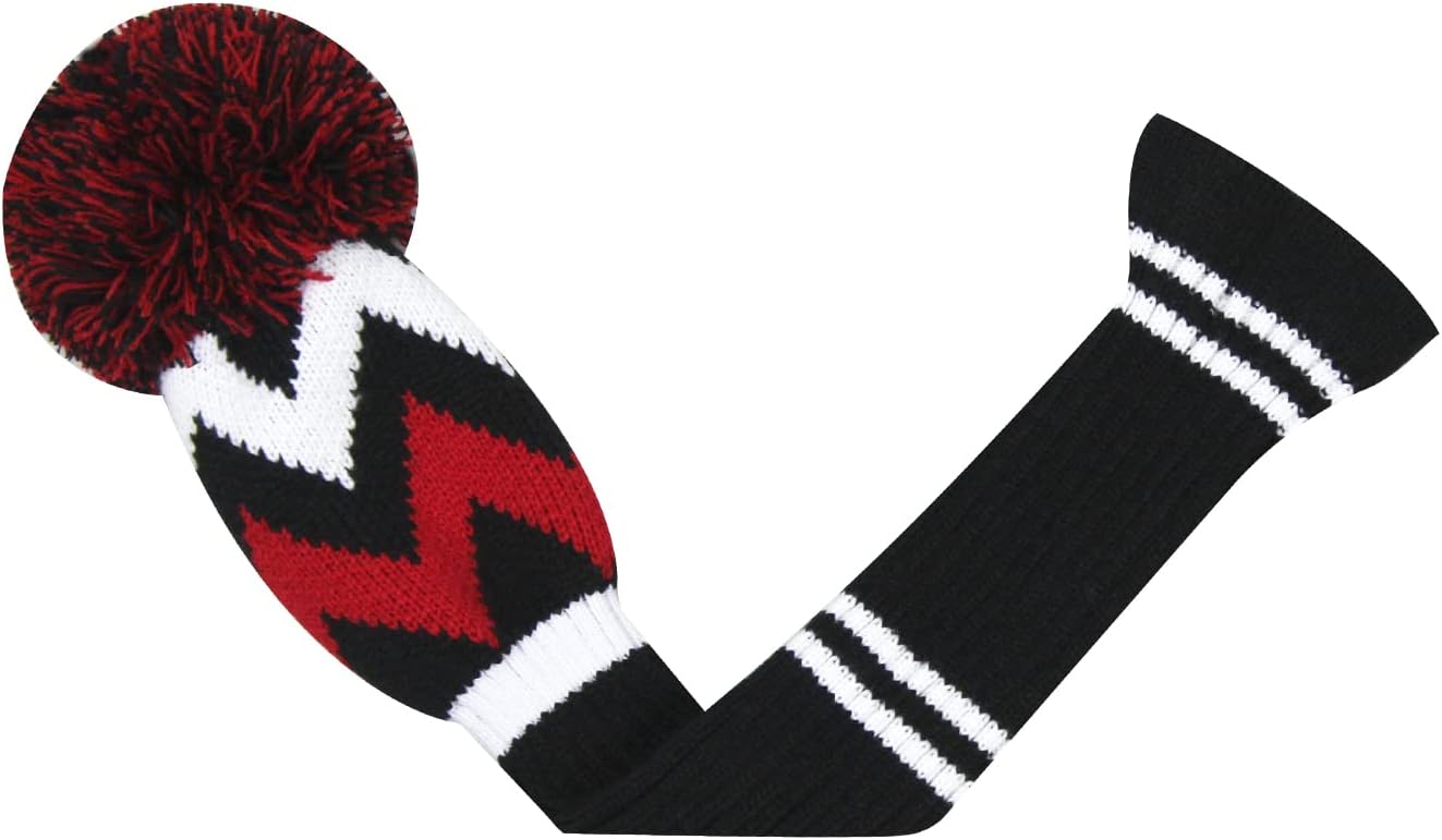 Scott Edward Knit Golf Club Cover with a Pom Set of 5 Head Covers Protect Driver Wood(460cc) 1 Fairway Wood2 and Hybrid/UT2 with Rotating Club Number Tags