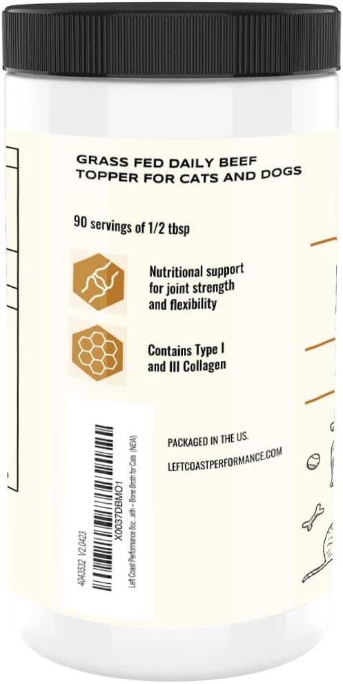 Left Coast Performance 8oz Beef Bone Broth Powder for Dogs and Cats – Supports Joints and Gut Health – Single Ingredient Bone Broth for Cats and Dogs – Dog Food Toppers For Dry Food
