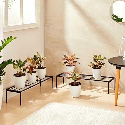 Image of Amazon Brand - Solimo Folding Metal Plant Stand (Pack of 2, Black) - Heavy-Duty, 60 kg /Shelf Load Capacity, 22 x 76 x 15 cm, Indoor & Outdoor Use