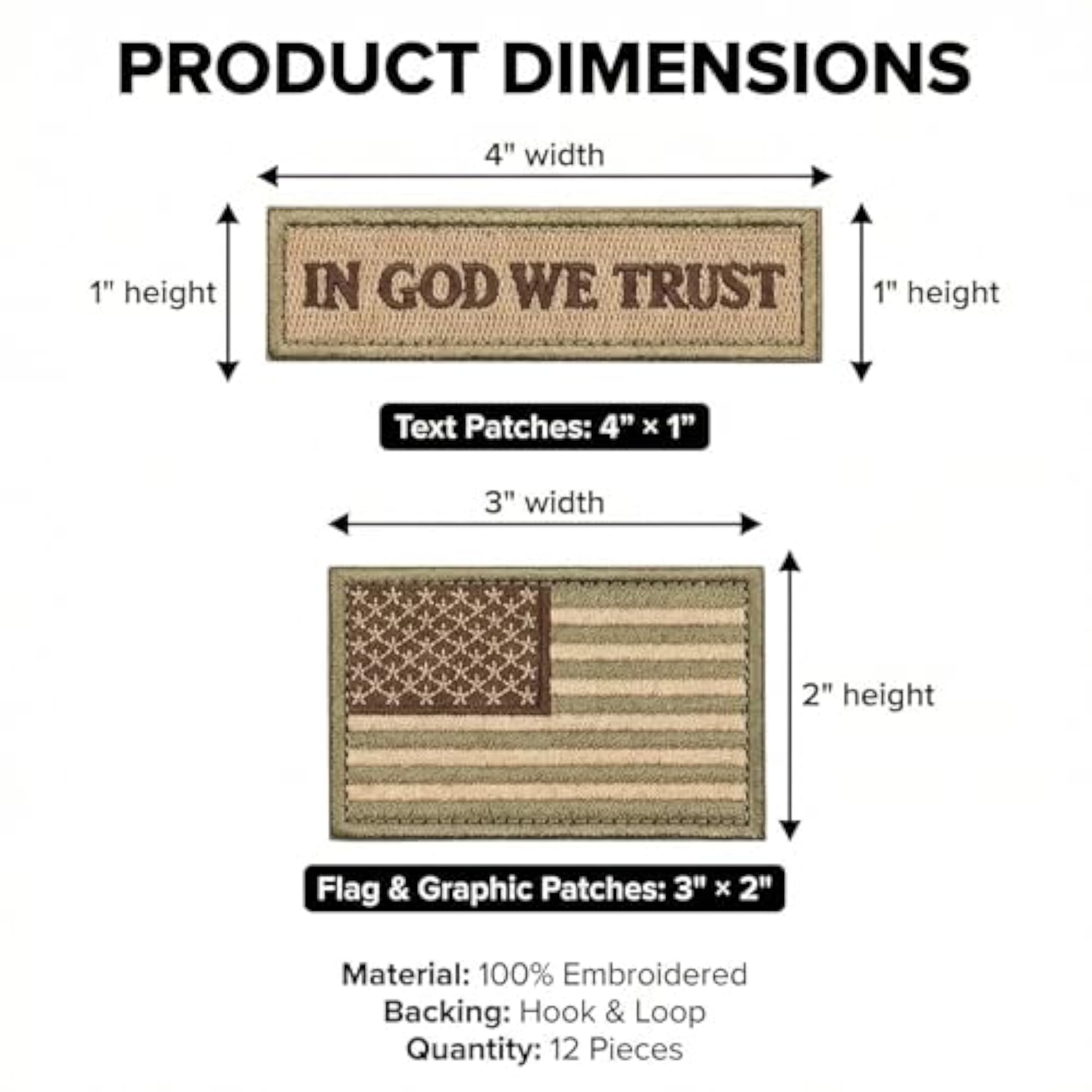 Bundle 12 Pieces USA Flag Hook and Loop Patch Set