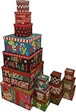 Christmas boxes, 16 count nested, assorted large set with many sizes and prints, fits in one box