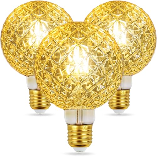 EAVOLUSON Ampoule E27 Vintage Dimmable, Ampoule E27 Decorative Surface en forme de diamant LED Filament Lumière Douce 4W 2700K 400LM Edison Décorative Ampoule Vintage, Lot de 3