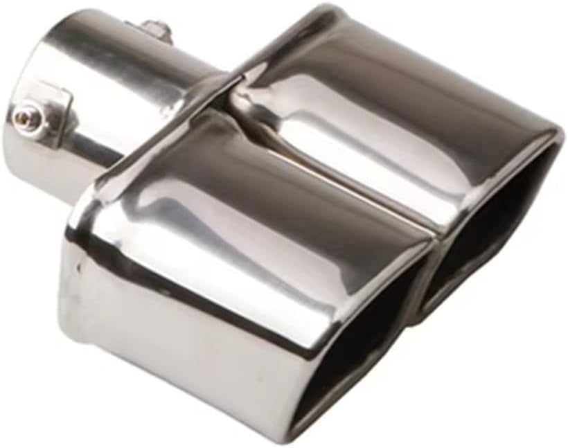 2.5-inch Single And Double Pipe Square Tailpipe Throat Auto Exhaust Muffler Stainless Steel Parts Exhaust Tip(Silver-2-straight)