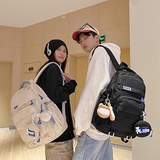 Cute School Backpack for Teen Girls Backpack for School Aesthetic College Backpack for Kids Students Large Travel Laptop Capacity Casual Daypacks Solid Color(Black)