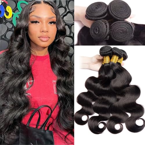 Huarisi Body Wave Human Hair Bundles, Brazilian Wavy Hair 4 Bundles 12 14 16 18 inch, Brazilian Virgin Hair Body Wave Weaves