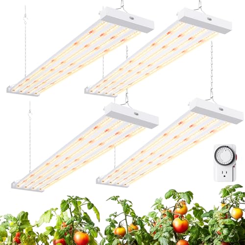 Barrina TX-L63 3FT Grow Lights for Indoor Plant, 252W (4 x 63W), 4 LED Panels Wider Coverage, Full Spectrum, High PPFD, Mechanical Timer, Linkable, Hanging Plant Light for Indoor, Seeding, 4 Packs