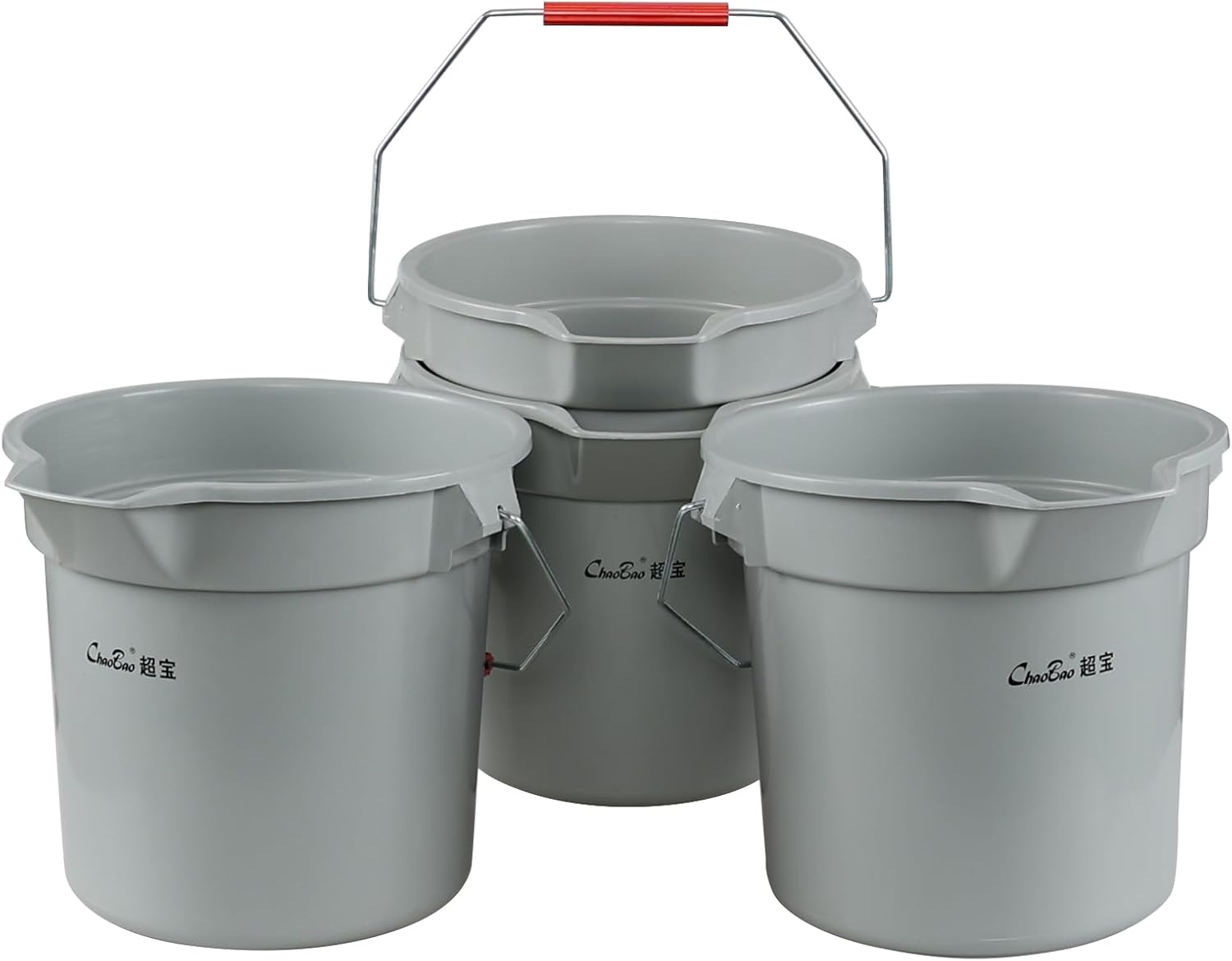 4 Pcs Plastic Commercial Pail with Handle for Cleaning, 14 Quart Sturdy Spout Pail Bucket, Gray