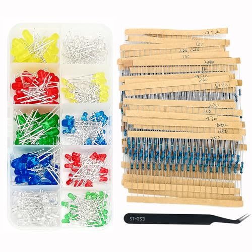 Kit diodes LED 5 couleurs et résistances ELOOGEE pour projets électroniques