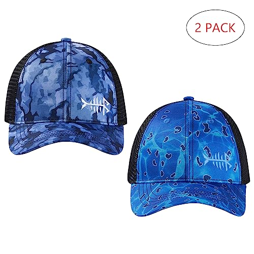 Image of BASSDASH 2 Pack Altimate Fishing Hunting Hat Mesh Back for Men Women Adjustable Baseball Trucker Cap Camo Blaze Orange