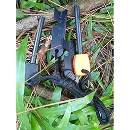 FOSTAR Ferrocerium Alloy Rod Fire Starter, 5/16 Inch Thick Waterproof Fire Steel, Bushcraft Ferro Rod with Easy Grip Handle, Multi-Tool Striker and Paracord Lanyard (2PCS, Black and Orange)
