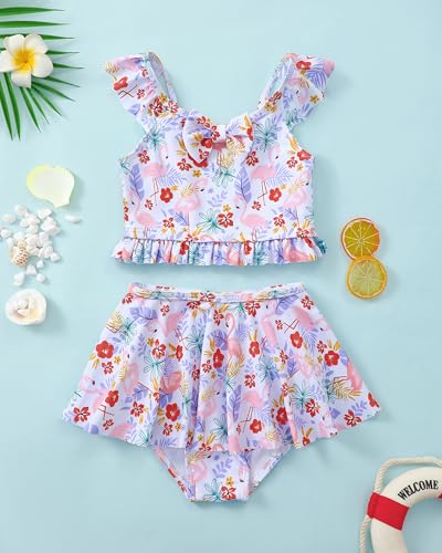 Image of Saeaby Toddler Little Girls Swimsuit Summer Halter Ruched Tankini 2 Piece Bathing Suit for Girl Beach Swimwear 3-8Y