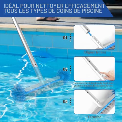 LALAGO Brosse Piscine Ronde, Tête de Brosse de Piscine avec Perche Amovible, avec Les Poils Hémisphériques, Brosses à Récurer pour Mur et Carrelage, Brosses pour Salles de Bains, Jardins – vue 6