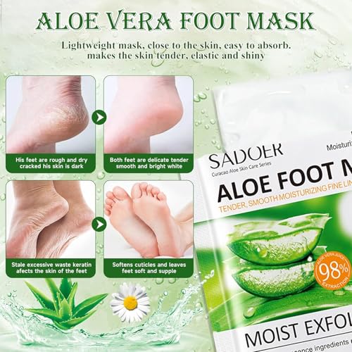 Mascarilla Pies Exfoliante,Mascarilla para Manos,Mascarilla Facial Áloe,Parches de Ojos y Parches Labiales,Calcetines exfoliantes para pies,Set de Cuidado Piel Aloe Vera,Hidratación Profunda - imagen 4