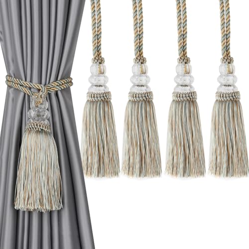 HedongHexi 4 Pack Curtain Tiebacks with Tassel, Mix Blue