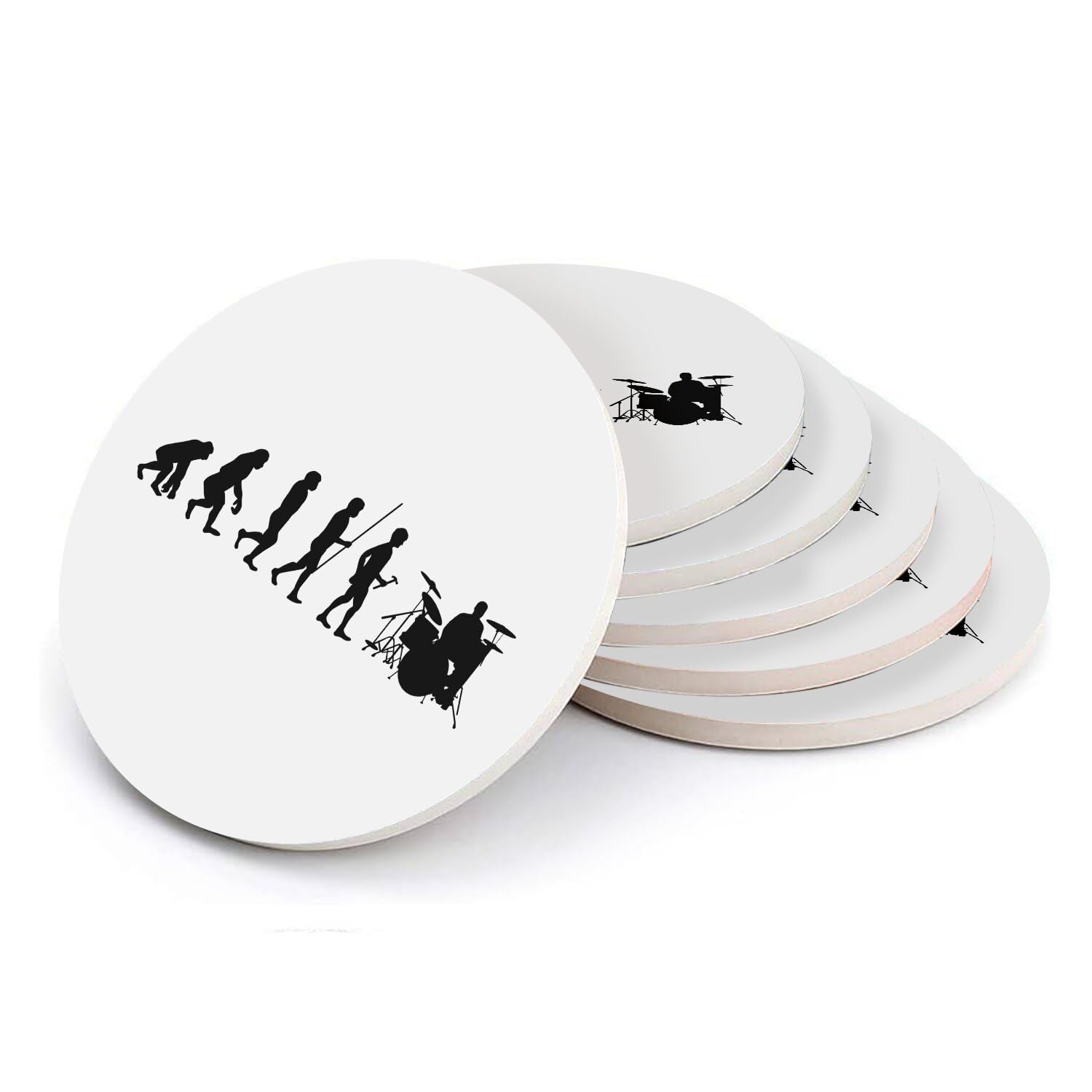 sous Verre Ronds en céramique - Evolution Batterie Rock Musique Instrument Musicien - Lot de 6 (108 x 108 mm)