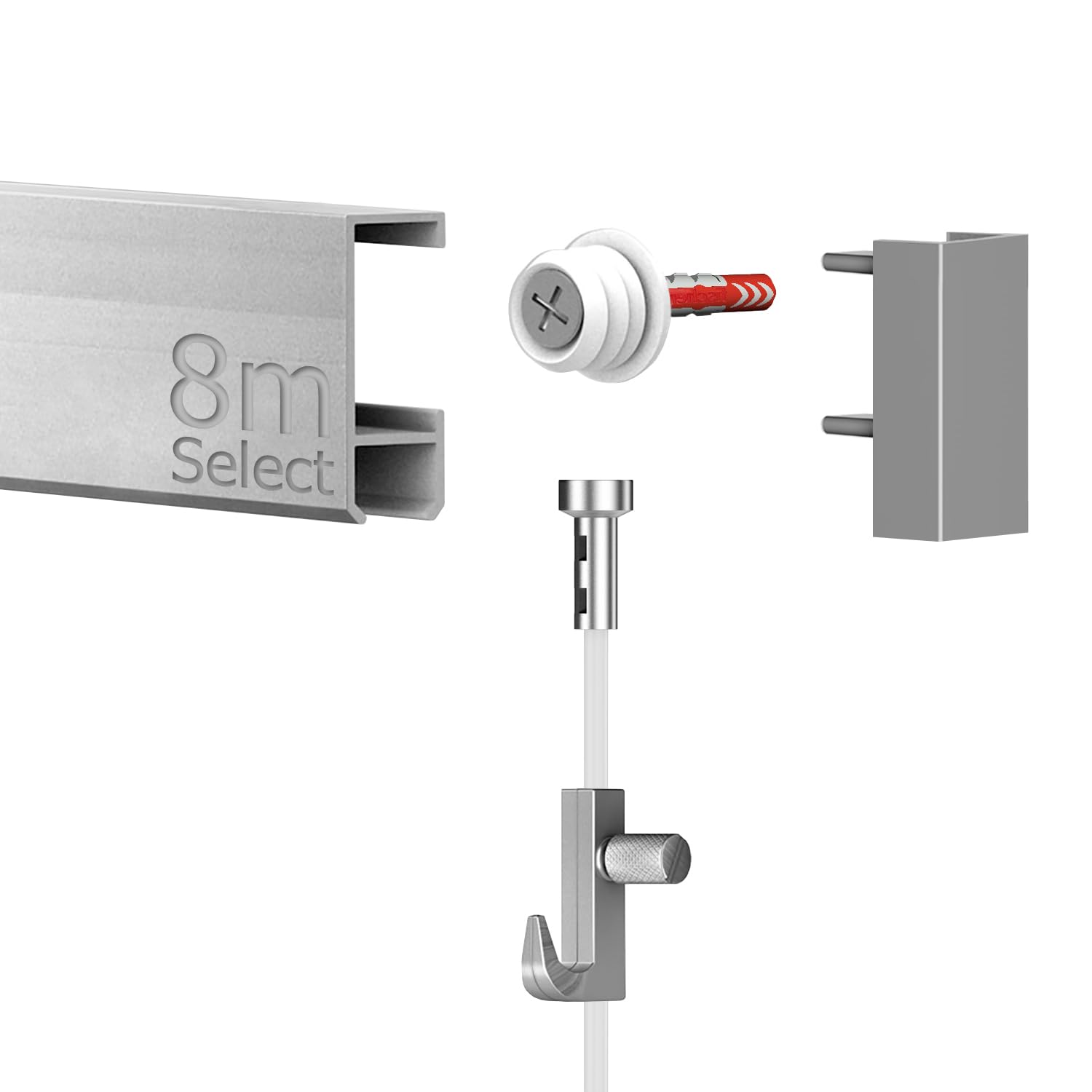 8 Meter Bilderschienen - Select - Komplett Set in Silber von Hang-it