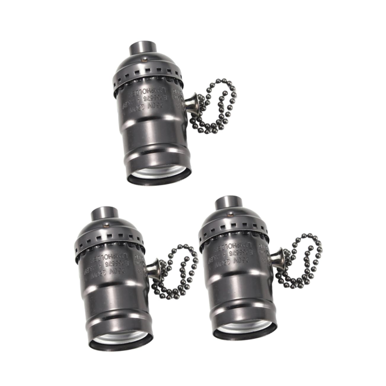 DOITOOL 3 Set Di Presa Per Luce in Alluminio Con Catena Base Per Lampada Retrò E26 Portalampada Facile Installazione Catena Nera On/off Caratteristica 3 Pezzi*3
