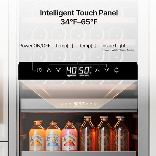 Image of Ca'Lefort Wine Fridge Dual Zone, 185 Can and 77 Bottle 24 Inch Wine Cooler Refrigerator, 34-65F Fridge with Glass Door, 3 LED Built-in /Freestanding Fridge for Bar /Kitchen /Resterant (Right-Hinged)