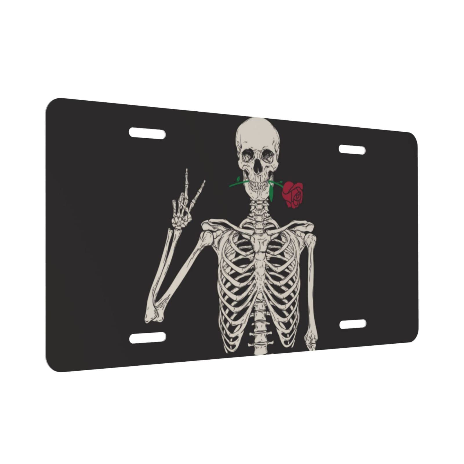 Photo 1 of Skull Rose License Plate Cover Frame Aluminum Car Front Tag Accessories Decorative 6 X 12inch