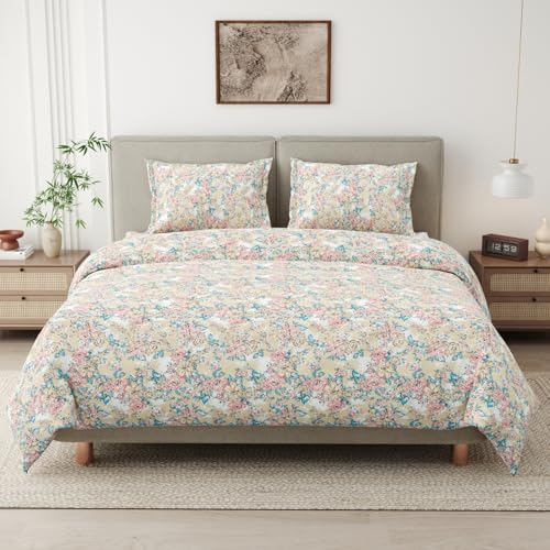 Image of haus & kinder Bedsheet for Double Bed King Size, 108 * 108 Inches King Size Bed Sheet Cotton with 2 Pillow Covers 186TC Cotton Bedsheets for King Size Bed- Blossom Legacy