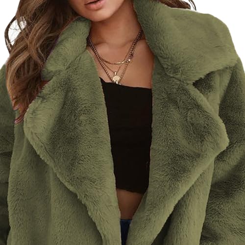 Fur Coats for Women Winter Notch Lapel Cropped Shaggy Jackets Open Front Casual Warm Faux Fur Fluffy Coat Outwear4
