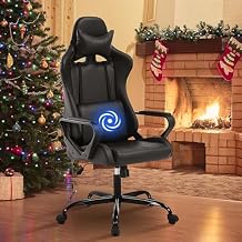 BLKMTY Gaming Chair Massage Video Game Ergonomic Office Racing Computer PU Leather Chair - High Back Executive Task with Lumbar Support, Headrest Swivel Chairs, Black