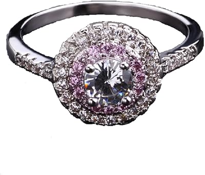 LVSHI Sterling Silver CZ Ring Simulation Diamond Crystal Ring Pink Diamond Ring-Fashion Ring Cushion Cut Round 4ct 5A Zircon Round Hearts & Arrows Engagement Ring (Size 6), C21