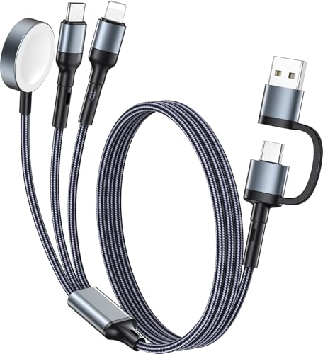 Charger Cable for Apple Watch Upgraded 3 in 2 USB C Fast iPhone Watch Charger USB C Multi Fast Charging Cable Compatible with iWatch Ultra/SE/9/8/7/6/5/4/3/2/1 & iPhone 15/14/13/12/11/Galaxy S23-4FT