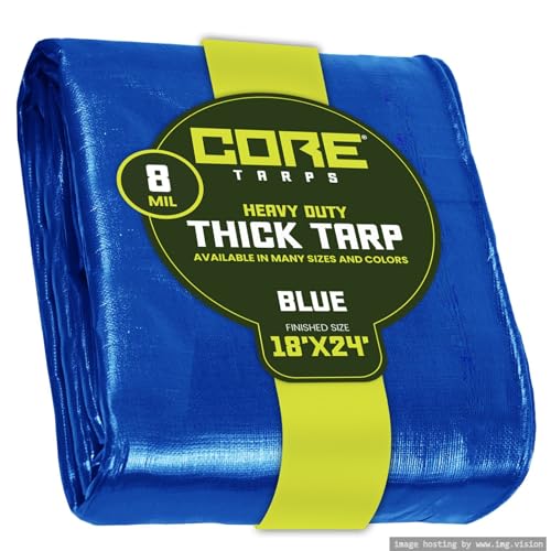Core Tarps Heavy Duty 8 Mil Tarp Cover, Waterproof, UV Resistant, Rip and Tear Proof, Poly Tarpaulin with Reinforced Edges for Roof, Camping, Patio, Pool, Boat. (Blue 18 X 24)