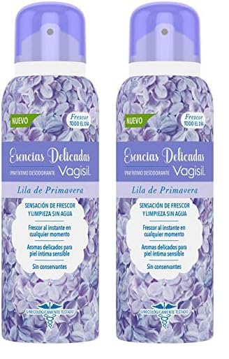 Vagisil Esencias Delicadas, Desodorante Íntimo Femenino En Spray, Higiene Íntima Diaria, Lila de Primavera, 125 ml (Paquete de 2)