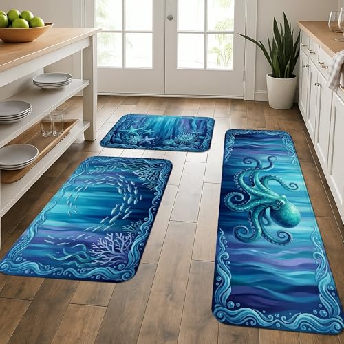 Tapetes de cocina de pulpo para un suelo acolchado y cómodo en tu hogar, set de 3 2