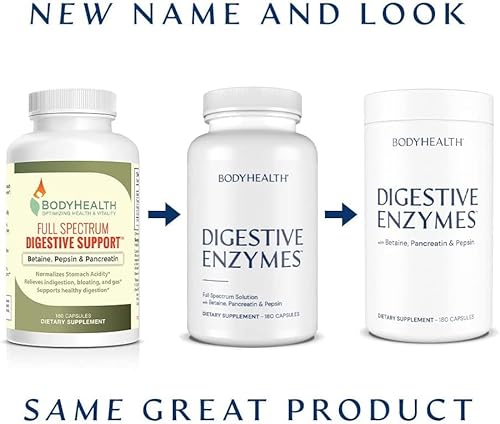 Bodyhealth Digestive Enzymes Full Spectrum Digestive Support (180 Caps), Betaine, Pepsin, Pancreatin Bpp Loaded With Enzymes And Probiotics, Relief For Stomach Bloating, Heartburn, Gas, Constipation #TOP1