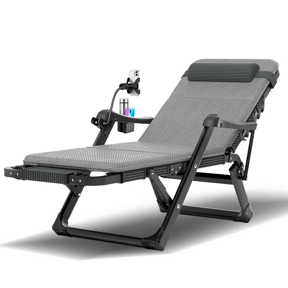 Générique Fauteuil inclinable Pliant réglable - Chaise Longue d'extérieur - Lit de Camping Pliant avec Coussin et Porte-gobelet - Chaise de Patio réglable en Position - Fauteuil inclinable Polyvalent