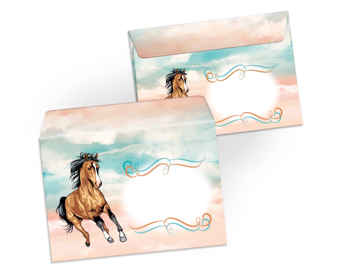 Lot De 12 Cartes D'invitation Anniversaire Fille Avec Cheval - Inclut Enveloppes, Sachets Et Autocollants
