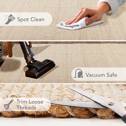 KEMA 6' x 9' Jute & Cotton Handwoven Rug, Natural Reversible Farmhouse Boho Area Rug, Durable Woven Carpet for Hallway, Entryway, Kitchen, Bedroom, Living Room & Indoor Outdoor Use — view 3