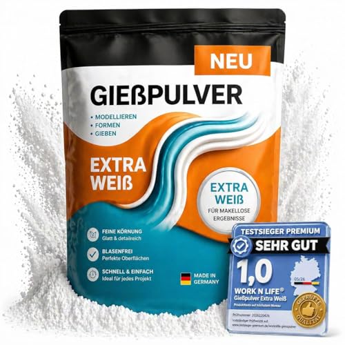 Gießpulver Extra weiß Premium Alabastergips mit extra hohem Weißgrad Feine Gießmasse zum gießen in Silikonformen für Kunsthandwerk Basteln Reliefs Profi Qualität. (700 Gramm)