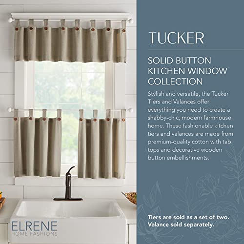 Elrene Home Fashions Tucker Solid Button Tier Window Curtains For Kitchen Or Bathroom, 30 Inches By 36 Inches, Linen, Set Of 2 #TOP28