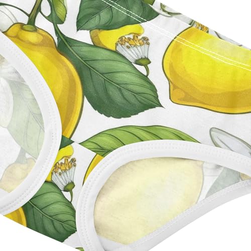 Bright Yellow Lemons White Floral Little Girl Panties Toddler Girls Underwear Cotton Funny Briefs Girls Undies 2t4