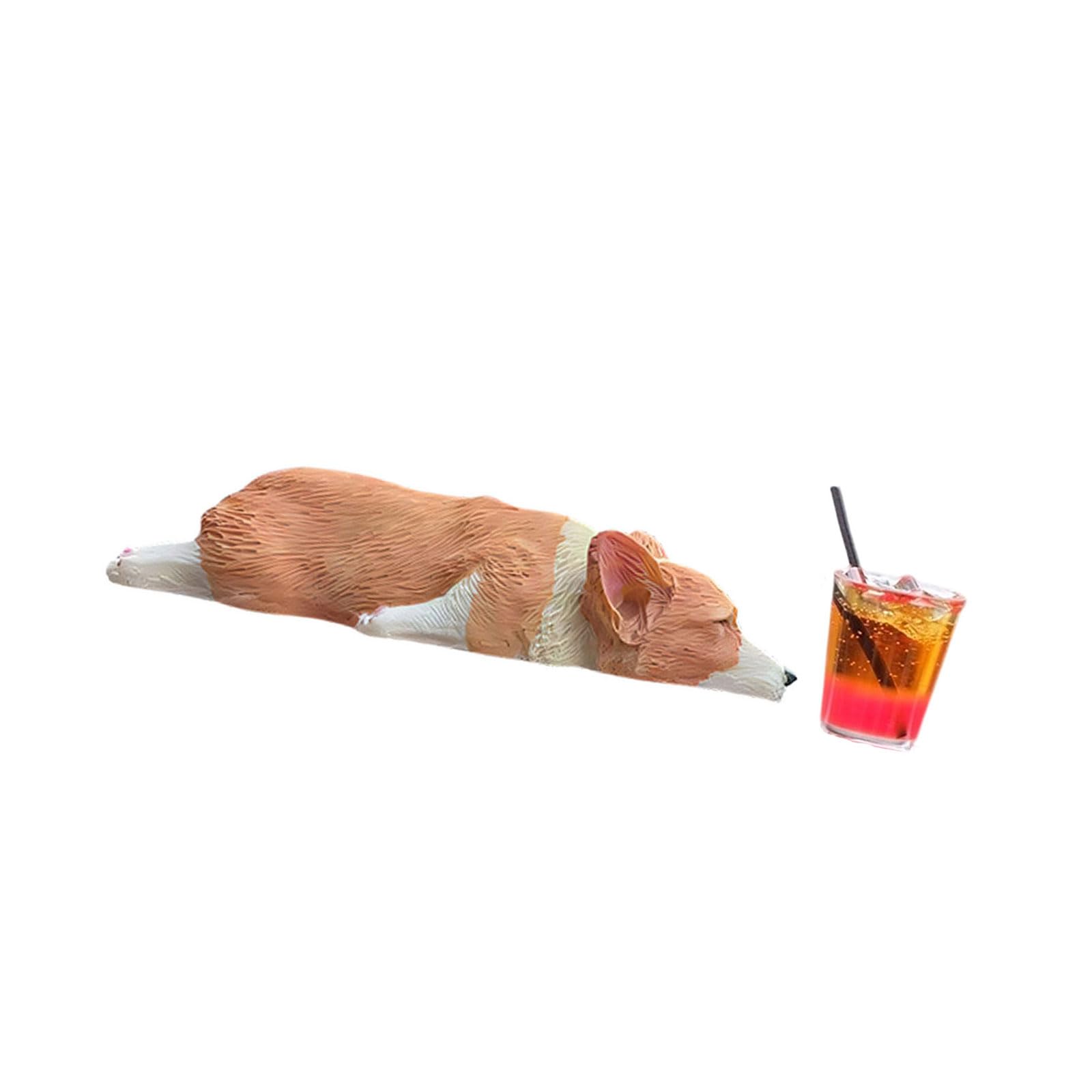 Plcpdm B Artistic Miniature Corgis And Iced Drinks Resin Statues Ornaments For Vehicle Dashboard And Home Offices Desktop Decors Corgis Figurine