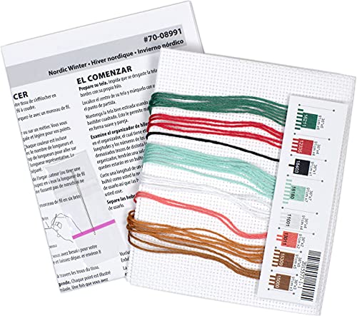 Dimensions 70-08991 Nordic Winter Embroidery Christmas Cross Stitch Kit, 5'' X 7'', 14 Count White Aida, Multi #TOP3