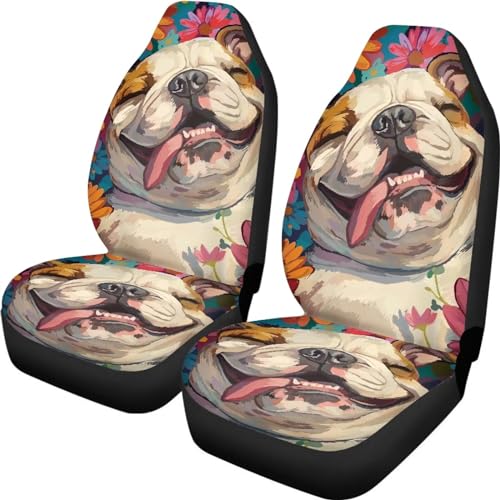 Housses de siège de voiture avant respirantes motif Bouledogue 52x138cm