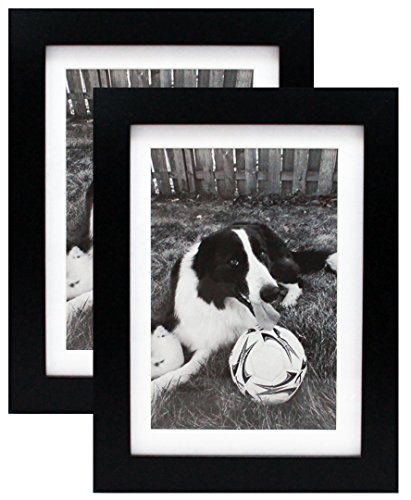 5x7 Black Gallery Picture Frame with Mat to 4x6 Two Pack,2 Frames,Wide Molding,Includes both Attached Hanging Hardware and Desktop Easel,Display 5x7 or 4x6 Family Pictures,Wall or Tabletop