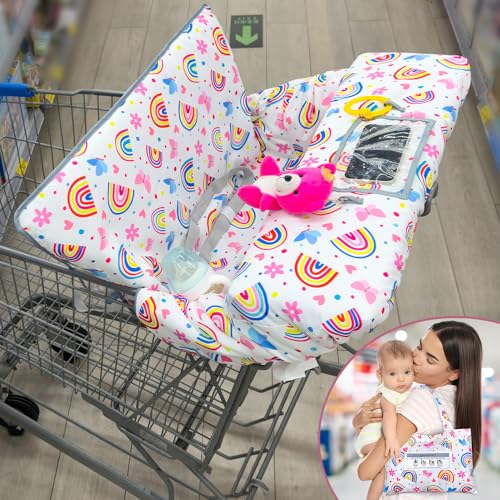 Basumee Shopping Cart Cover for Baby High Chair Covers for Restaurant Seat Grocery Cart Cover for Babies Girl Boy Cart Covers with Storage Pouch Baby Shopping Cart Cover, Rainbow - Thumbnail 4