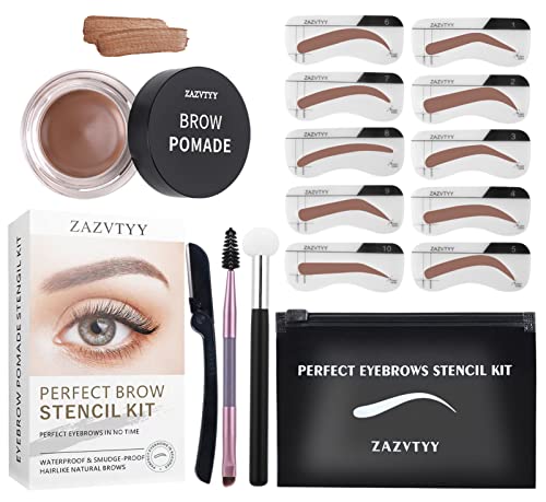Upgraded Augenbrauen Stempel Schablonen Set, Ein Schritt Brauen Stempel Formungs Kit mit 10 Brauenschablonen, Brow Stamp Trio Kit mit Schwammapplikator, Wasserdichtes Augenbrauen-Kit (3# Taupe) Cover